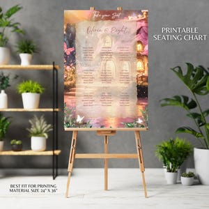 Plano de asientos para fiesta de cumpleaños de bosque encantado Letrero de fiesta imprimible Letrero de asiento personalizado para jardín secreto Plantilla editable Decoración de fiesta de hadas