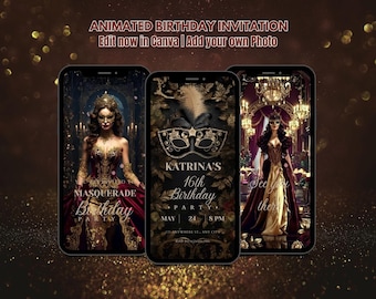 Burgundy Masquerade Video Invitation Sweet 16  Personalized Birthday Invite Quinceanera Digital Template
