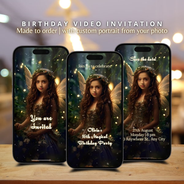 Personalized Animated Magical Forest Birthday Invitation Video Custom portrait of your photo Fairy Enchanted Forest Birthday Invite Girls