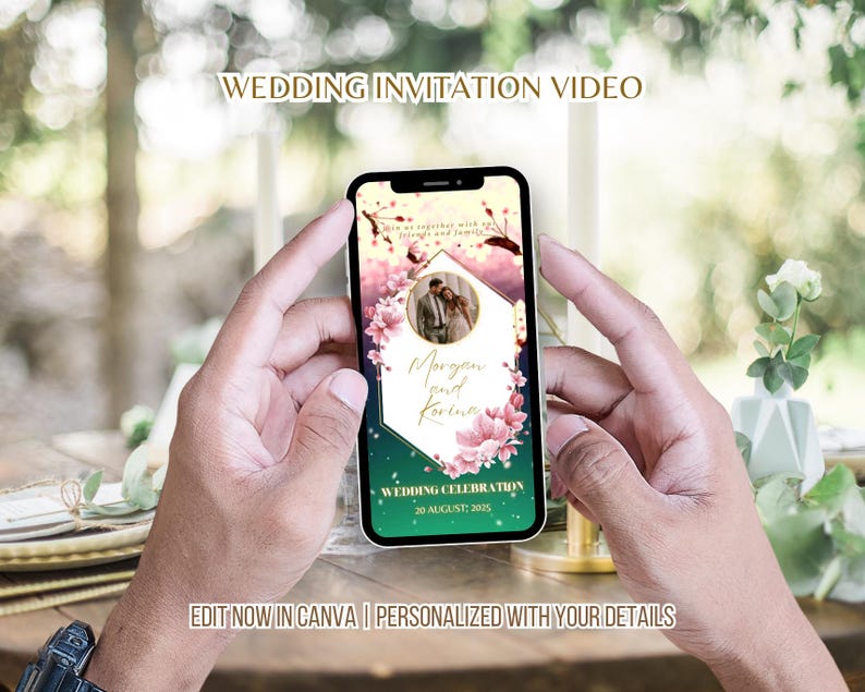 Sakura Wedding Invitation Video Cherry Blossom Digital Wedding Invite Animated Custom Editable Template