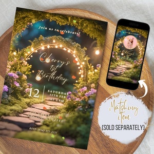 Invito di compleanno personalizzato stampabile per foresta magica Giardino delle fate Foresta incantata Modello modificabile Invito di compleanno per ragazze Compleanno delle fate
