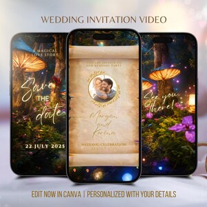Magical Animated Wedding Invitation Video Mushroom Fantasyland Theme Custom Digital Wedding Invite for Fairytale Weddings