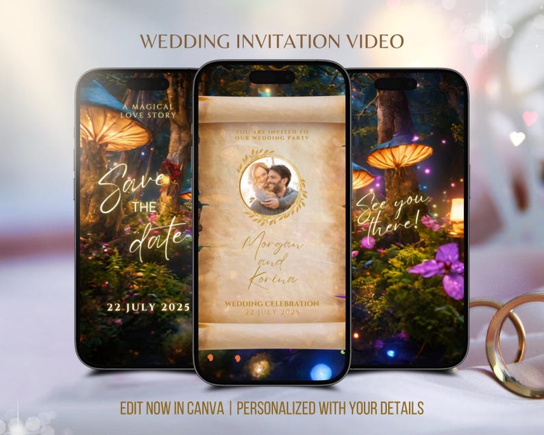 Magical Animated Wedding Invitation Video Mushroom Fantasyland Theme Custom Digital Wedding Invite for Fairytale Weddings