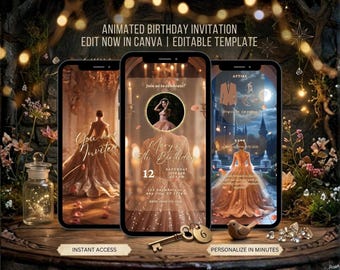 Rose Gold Princess Birthday Invitation Video 15th Birthday Save The Date Digital Invite Quinceanera Animated Invitation Editable Template