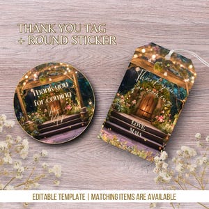 Modelo de etiqueta de agradecimento do jardim secreto Etiqueta de presente personalizada para impressão Etiqueta de lembrança de aniversário da floresta encantada Adesivos de agradecimento para festa no jardim de fadas