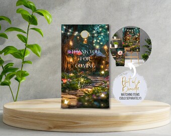 May include: A printable thank you card with a whimsical forest scene featuring a path lined with glowing lights and butterflies. The text reads "Thank you for coming Love Olivia".