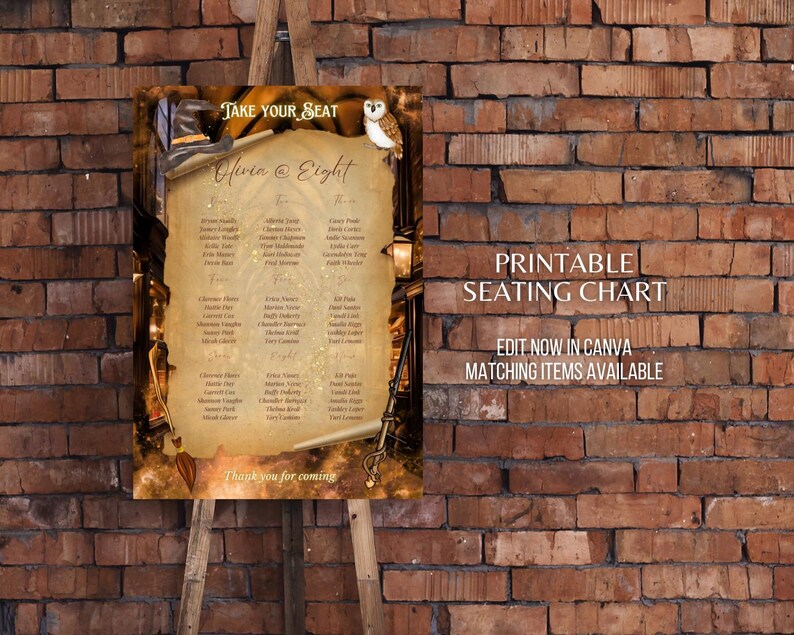 Wizard Birthday Seating Chart Template: Editable School of Magic Decor ...