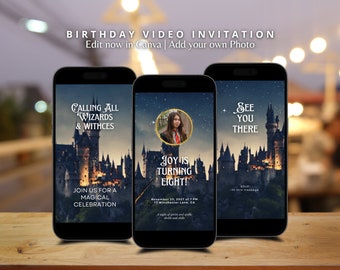Wizard Animated Birthday Video Invitation Witches and Wizard Invitation Custom Magical Invitation Magical Birthday Party Editable Template