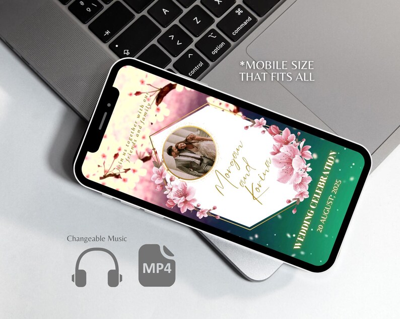 Sakura Flowers Wedding Invitation Video Cherry Blossom Custom Digital Invite Editable Animated Wedding Template
