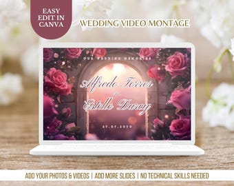 Pink Rose Wedding Photo Slideshow Video Template Anniversary Memory Montage Romantic Wedding Video Editable Canva Slideshow Digital File