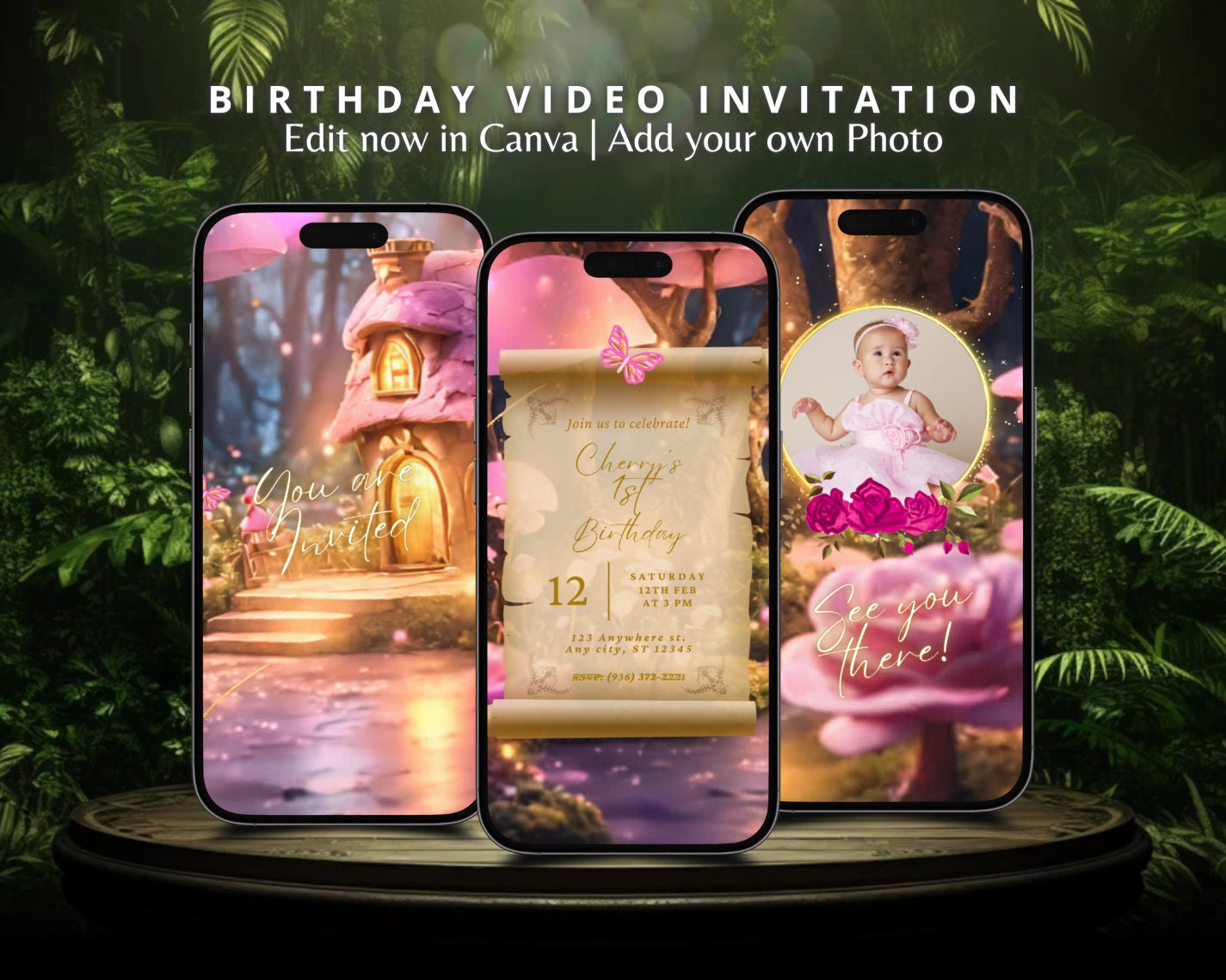 Enchanted Forest Fairy Pink Mushroom House Animated Birthday Invitation Princess Birthday Party Invitation Video Fairy Princess 1st Birthday