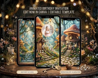 Custom Animated Magical Forest Birthday Invitation Video Fairy Garden Enchanted House Forest Editable Template Birthday Invite for Girls