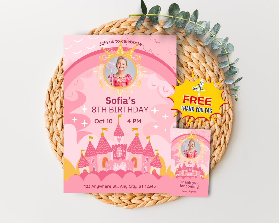 Princess Birthday Invitation Template Editable Pink Castle Invitation Digital Printable Princess ...