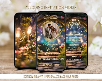 Secret Garden Wedding Invitation Video Enchanted Forest Custom Wedding Digital Invitation Template Fairyland Animated Wedding Save the date