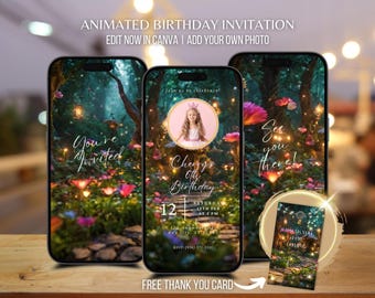 Custom Animated Magical Forest Birthday Invitation Video Fairy Garden Enchanted House Forest Editable Template Birthday Invite for Girls