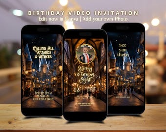 Wizard Animated Birthday Video Invitation Witches and Wizard Invitation Custom Magical Invitation Magical Birthday Party Editable Template