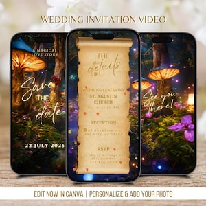 Enchanted Wedding Invitation Video Magical Mushroom Fantasyland Theme Custom Digital Wedding Video Invite Template