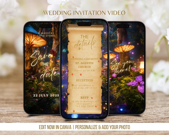 Animated Wedding Invitation Video Magical Mushroom Fantasyland Custom Wedding Digital Invitation Template Electronic Wedding Video Invite