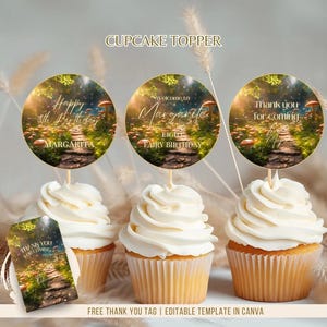 Magische Pilz Cupcake Topper Benutzerdefinierte verzauberte Wald Kuchen Topper Pilz Fee Party Dekor Printable Geburtstagsparty Cupcake Topper
