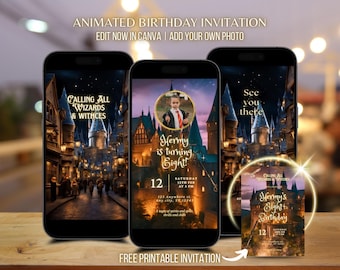 Wizard Animated Birthday Video Invitation Witches and Wizard Invitation Custom Magical Invitation Magical Birthday Party Editable Template