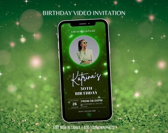 Neon Green Birthday Invitation Video: Sparkling Animated Template (Digital)