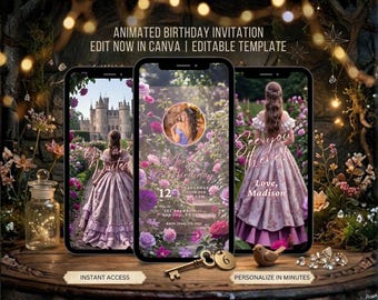 Purple Fairytale Princess Birthday Invitation Video 16th Birthday Custom Animated Invitation Quinceañera Invite Sweet 16 Editable Template