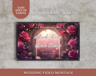 Pink Rose Wedding Photo Slideshow Video Template Anniversary Memory Montage Romantic Wedding Video Editable Canva Slideshow Digital File