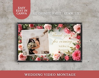 Animated Memories Photo Slideshow Custom Video for Wedding Birthday Baptism Anniversary Editable Wedding Photo Slideshow Canva Template