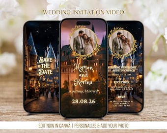 Custom Wizard Wedding Invitation Video Hogwarts-Themed Digital Wedding Invite Template Magical Animated Wedding Video Electronic Invitation