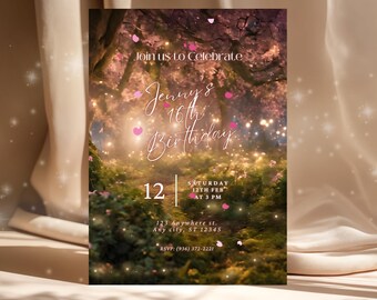 Pink Enchanted Forest Invitation Fairy Birthday Printable Invitation Fairy Garden Editable Template Birthday Invite for Girls Fairy Birthday