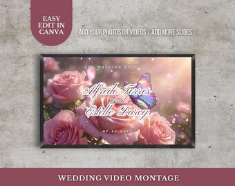 Secret Garden Wedding Photo Slideshow Video Template Pastel Pink Rose Anniversary Montage Romantic Wedding Memory Video Editable Template
