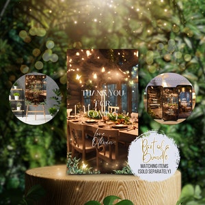 Modelo de etiqueta de agradecimento para jantar encantado editável Etiqueta de presente personalizada para impressão Etiqueta de lembrança de aniversário de casa de fadas Cartão de agradecimento personalizado