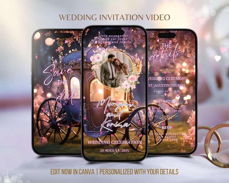 Fairytale Wedding Video Invitation Animated Digital Invite Template Custom Electronic Wedding Invitation for a Magical Celebration