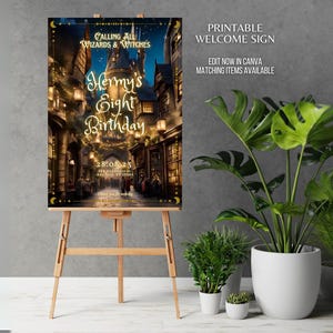 Wizard Personalized Birthday Party Welcome Sign Editable Template Wizarding World of Magic Birthday Welcome Easel Board Wizard Party Sign