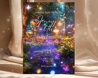 Custom Enchanted Forest Birthday Printable Invitation Fairy Garden Editable Template Birthday Invite for Girls Enchanted Fairy Mushroom