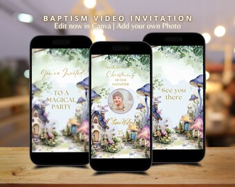 Boho Wildflower Fairy Baptism Animated Invitation: Enchanted Forest Video (Digital Download)