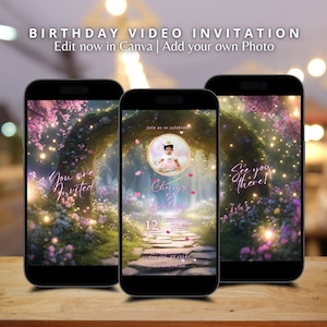 Custom Animated Enchanted Arch Birthday Invitation Video Fairy Garden Enchanted Forest Editable Template Birthday Pink Invite for Girls