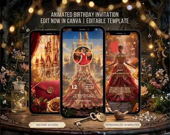 16th Birthday Video Invitation Red Sweet 16 Animated Invitation Sixteenth Birthday Digital Invite Princess Party Invitation