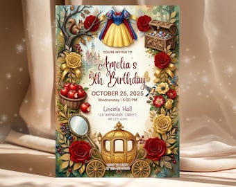 Fairytale Princess Birthday Invitation Printable Princess Party Invite Storybook Royal Birthday Invitation Editable Canva Template