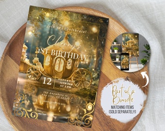 Printable Birthday Party Invitation Magical Fantasyland Party Invite Fairytale Princess Invitation Template Editable Golden Carriage Invite
