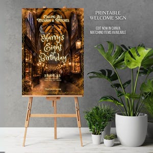 Wizard Custom Birthday Party Welcome Sign Editable Template School of Magic Birthday Printable Welcome Easel Board Wizard Party Decor