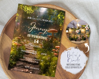 Aangepaste afdrukbare verjaardagsuitnodiging Magical Forest Fairy Garden Mushroom Enchanted Forest verjaardagsuitnodiging voor meisjes Fairy Birthday