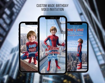 Superhero AI Video Invitation, Made to Order Spider Hero Birthday Digital Invite Custom Spider man Party Digital Invitation