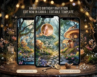 Custom Animated Magical Forest Birthday Invitation Video Fairy Garden Enchanted House Forest Editable Template Birthday Invite for Girls