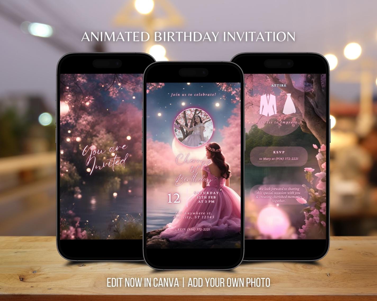 Pink Fairytale Princess Birthday Invitation Video 16th Birthday Custom Animated Invitation Quinceañera Invite Sweet 16 Editable Template