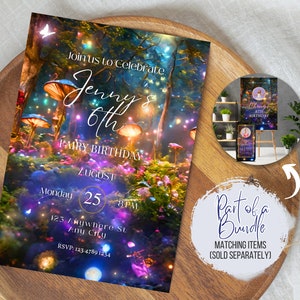 Invitación imprimible de cumpleaños de bosque mágico personalizada Plantilla editable de bosque encantado Invitación de cumpleaños para niñas Hongo de hada encantado