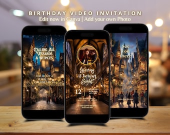 Wizard Animated Birthday Video Invitation Witches and Wizard Invitation School of Magic Invite Magical Birthday Party Editable Template