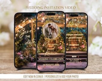 Animated Wedding Invitation Video Enchanted Forest Custom Digital Wedding Invitation Editable Template Electronic Wedding Video Invitation