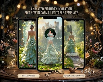 Green Princess Birthday Invitation Video Quinceañera Party Invite Sweet 15 Save The Date Template