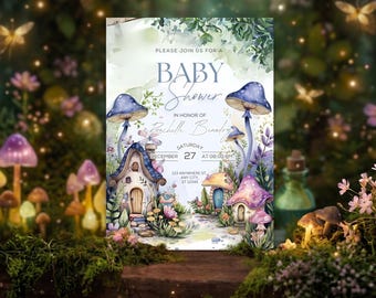 Boho Wildflower Mushroom Fairy Invitation Printable Fairy Baby Shower Invitation Enchanted Forest Invitation Princess Fairy Garden Invite